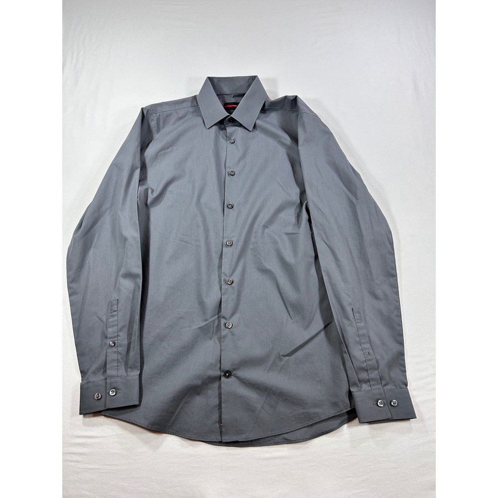 J. Ferrar Mens Slim Fit Dress Shirt Gray Long Sleeve Button Down M 15-15.5 34-35